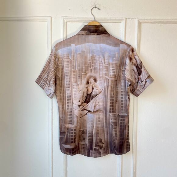 70s Polyester Kennington Disco Skyscraper Metropolis Shirt AllOver Print Men's - Picture 3 of 9